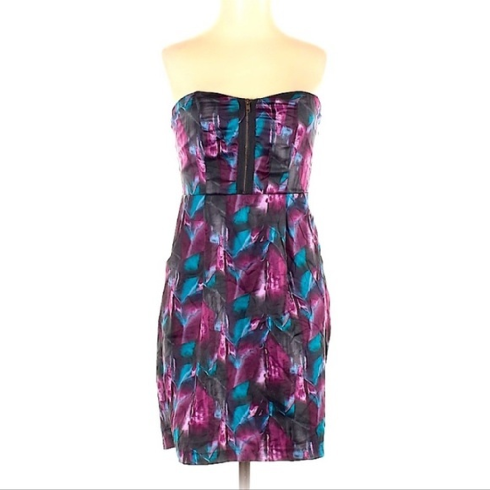 Silence‎ + Noise XS black pink blue strapless zipper sweetheart neck retro dress